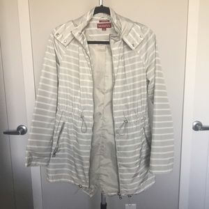 Merona Rain Coat, Grey & White Striped, Small